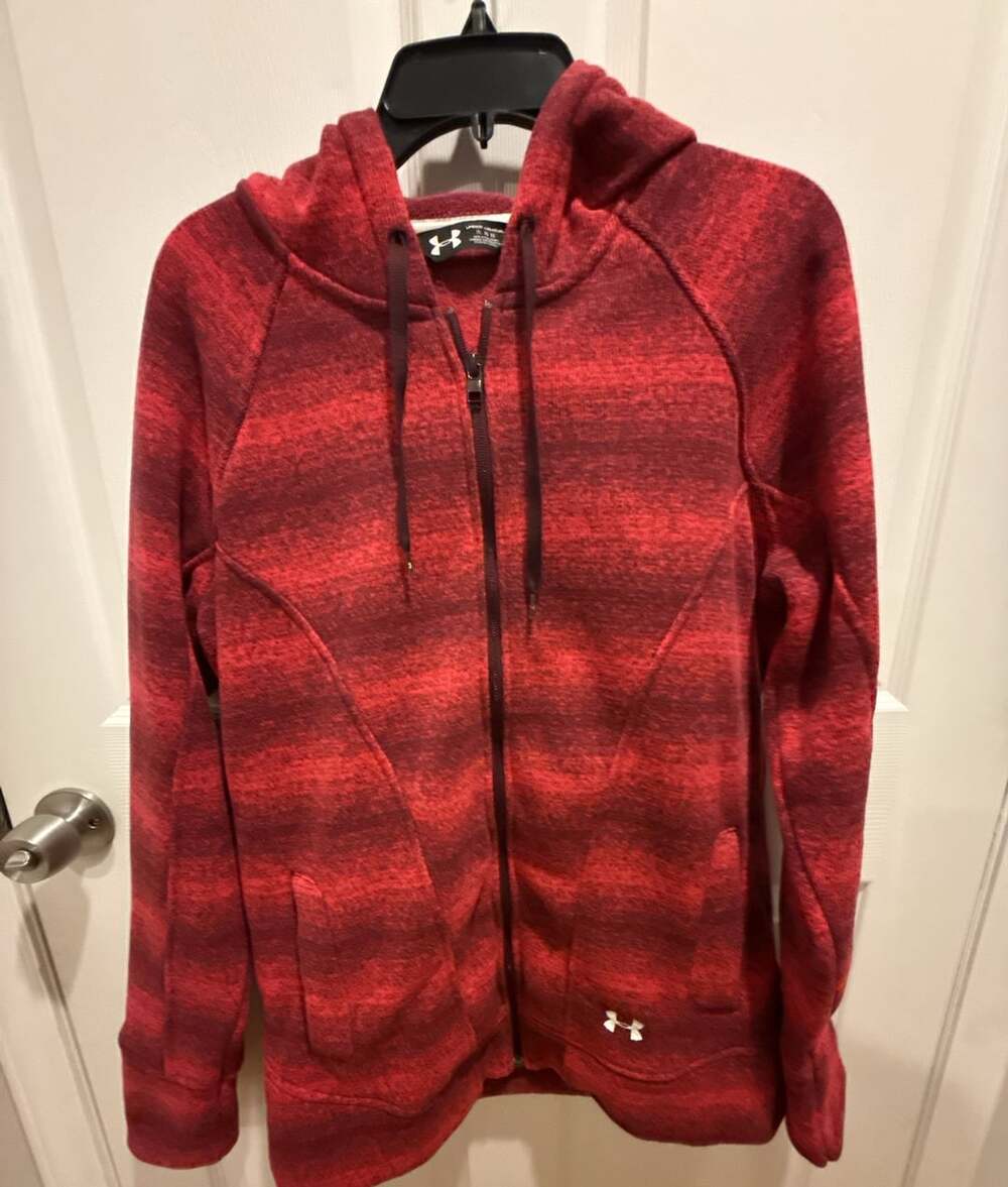 Under Armour Full Zip Hoodie Size XL Red Ombre Fleece Sweatshirt